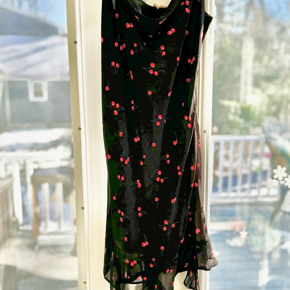 Cherry Print Black Dress